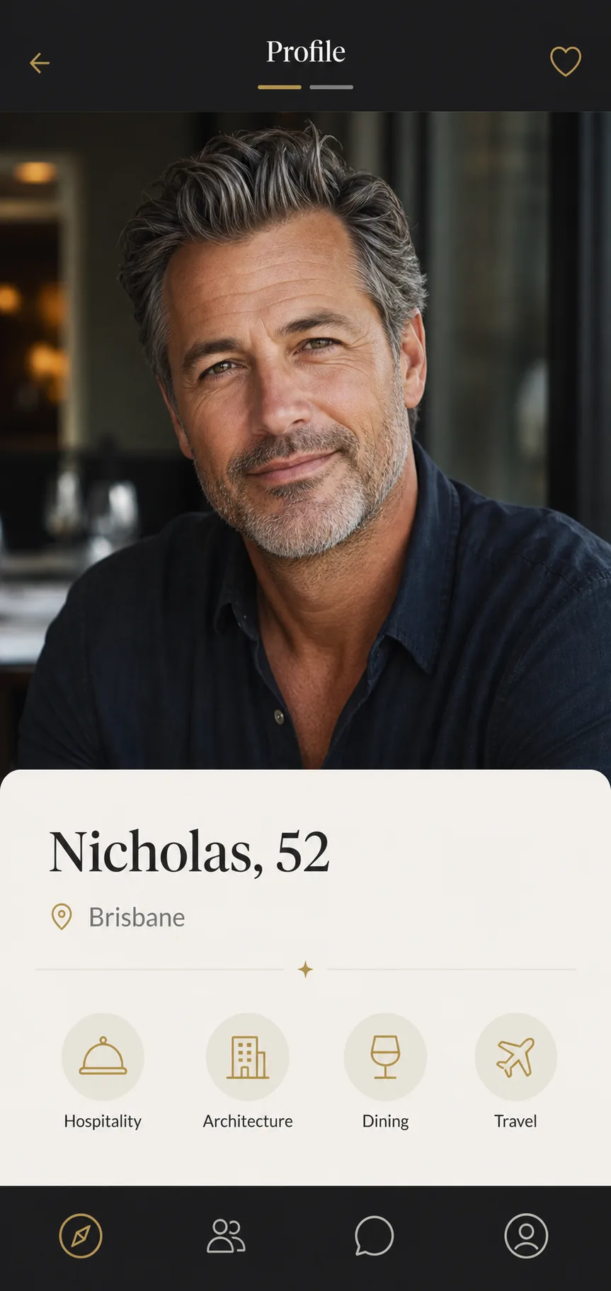 Illustrative sugar daddy profile screen for a mature adult in Brisbane
